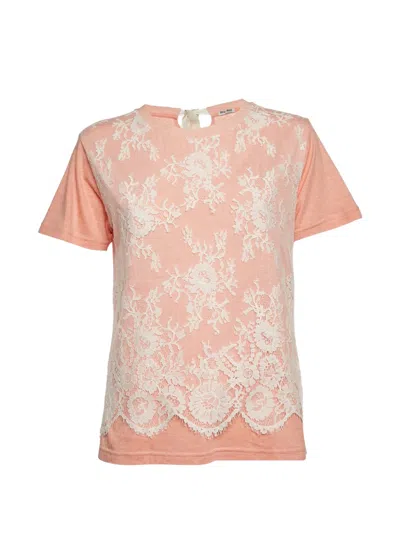 Pre-owned Miu Miu Lace Front T-shirt In Pink