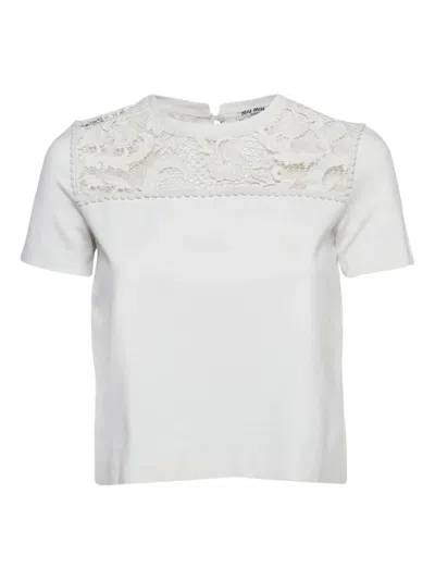Pre-owned Miu Miu Lace-insert Top In White