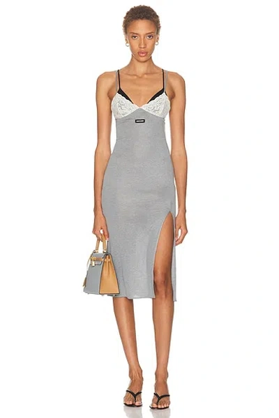 Miu Miu Lace Jersey Midi Dress In Gray