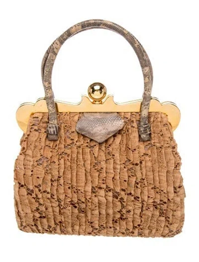 Pre-owned Miu Miu Lace Top Handle Bag In Brown