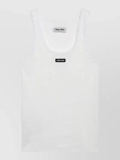 Miu Miu Lace Trim Sleeveless Loungewear Top Underwear In White