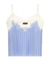 Miu Miu Poplin Top With Embroidered Lace Trim In Blue
