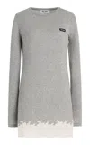 Miu Miu Lace-trimmed Cotton-jersey Mini Dress In Grey