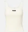 Miu Miu Ribbed Tank Top With Lace Details In White