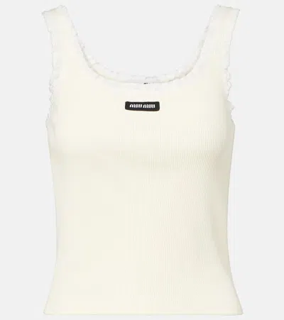 Miu Miu Lace-trimmed Cotton Tank Top In White