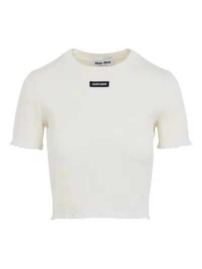 Miu Miu Lace-trimmed Top In White