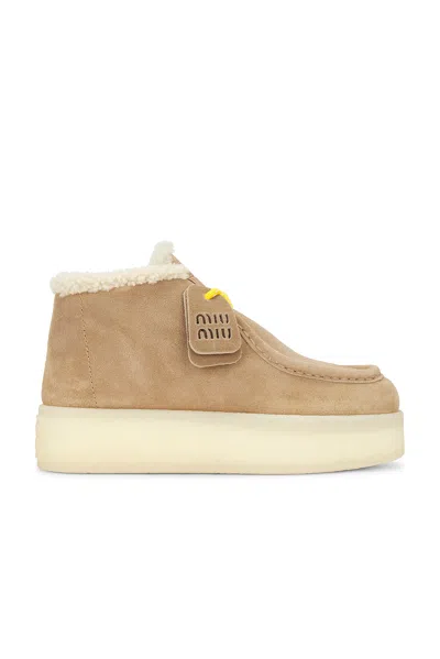 Miu Miu Lace Up Boot In Ecru