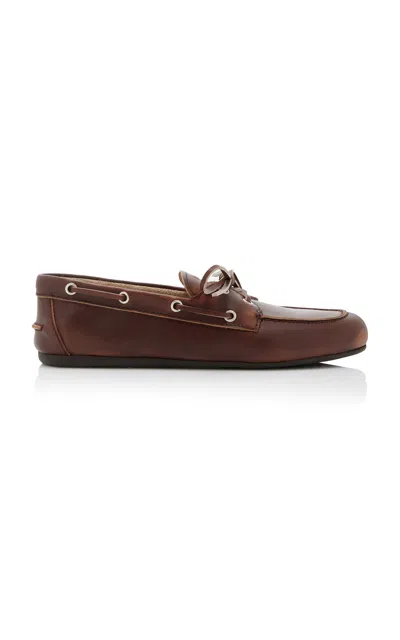 Miu Miu Lace-up Leather Boat Shoes In Brown
