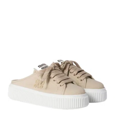 Miu Miu Denim Sneaker Mules In Nude