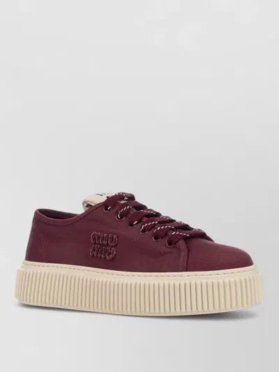 Miu Miu Lace Up Platform Sole Sneakers Women In Brown