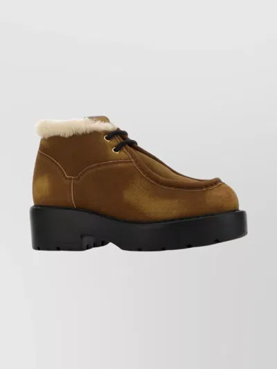 Miu Miu Lace-up Shoes With Chunky Sole And Fur Trim In Black