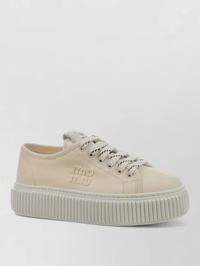 Miu Miu Lace Up Sneakers Platform Sole Design In Brown