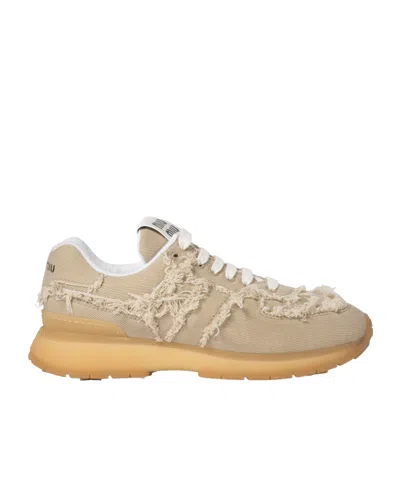 Miu Miu X New Balance 574 Denim Sneakers In Nude