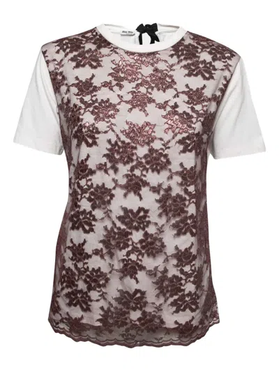 Pre-owned Miu Miu Laced T-shirt In White