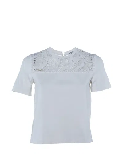Pre-owned Miu Miu Lace-insert Top In White