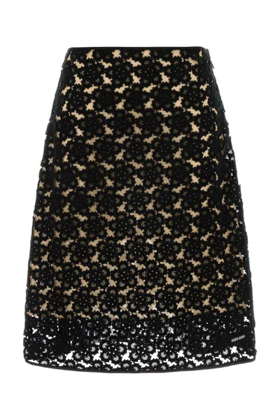 Miu Miu Lace-patterned Skirt In Black
