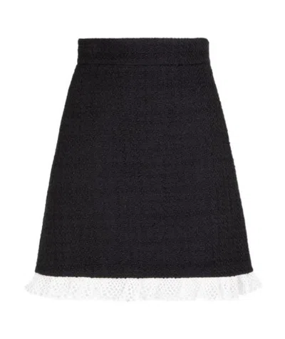 Miu Miu Lace-trim Tweed Skirt In Black