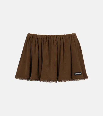 Miu Miu Lace-trimmed Pointelle Cotton Miniskirt In Brown