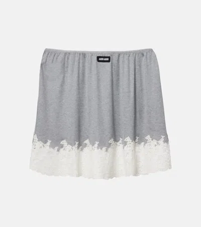 Miu Miu Lace-trimmed Silk Miniskirt In Gray