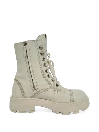 Pre-owned Miu Miu Lace-up Combat Boots In White