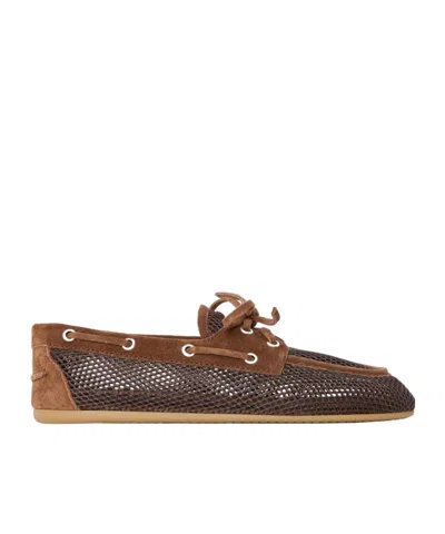Miu Miu Lace-up Front Flats In Brown