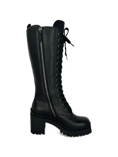 Pre-owned Miu Miu Lace-up Knee-high Boots In Black