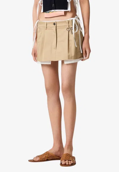 Miu Miu Lace-up Mini Skirt In Beige