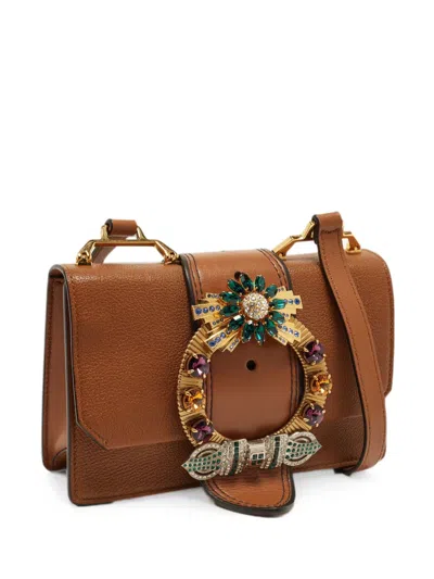 Pre-owned Miu Miu Lady Crystal-embellished Shoulder Bag In Brown