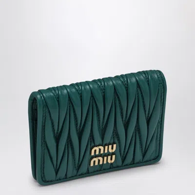 Miu Miu Lagoon-coloured Matelassé Leather Card Case In Green