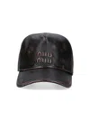 Miu Miu Dark Brown Nappa Leather Baseball Cap In Black