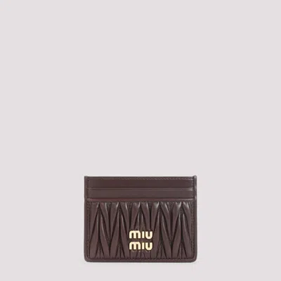 Miu Miu Lamb Leather Cardholder In Gray