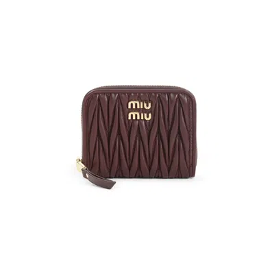 Miu Miu Dark Red Lamb Leather Coin Case In Brown