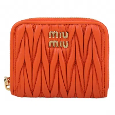 Miu Miu Lamb Leather Coin Purse In Orange