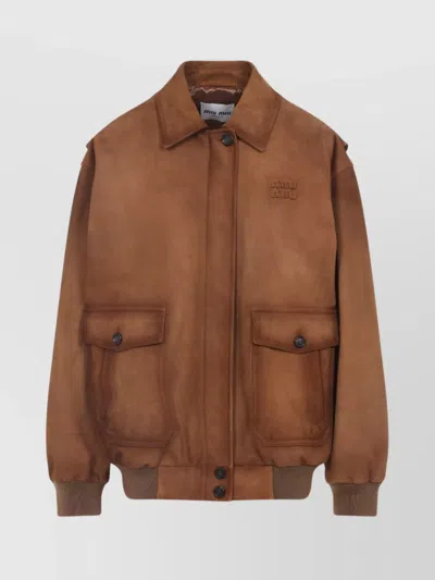 MIU MIU LAMB LEATHER JACKET DROPPED SHOULDERS