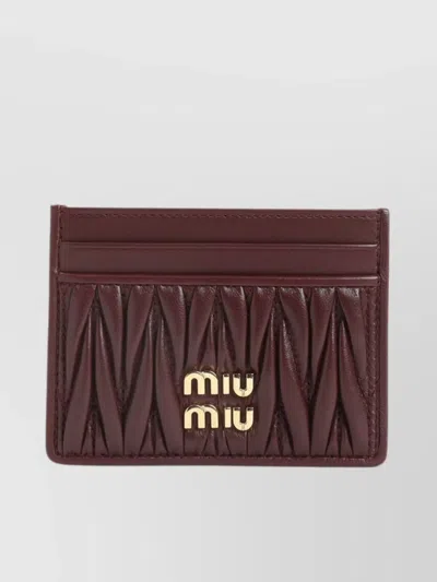 Miu Miu Lamb Leather Quilted Cardholder In Brown