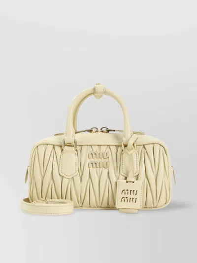 Miu Miu Arcadie  Matelassé Leather Top Handle Bag In Cream