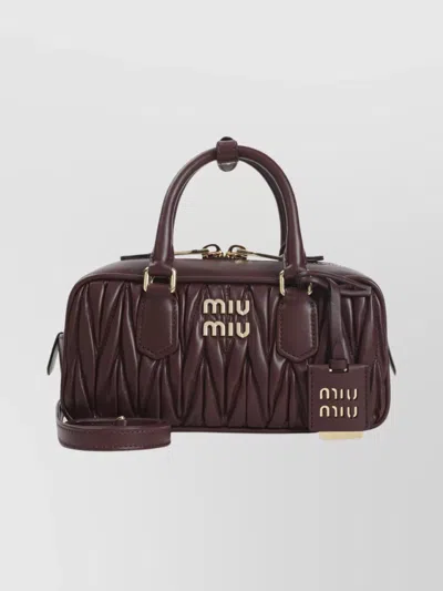 Miu Miu Lamb Leather Quilted Shoulder Bag In Burgundy