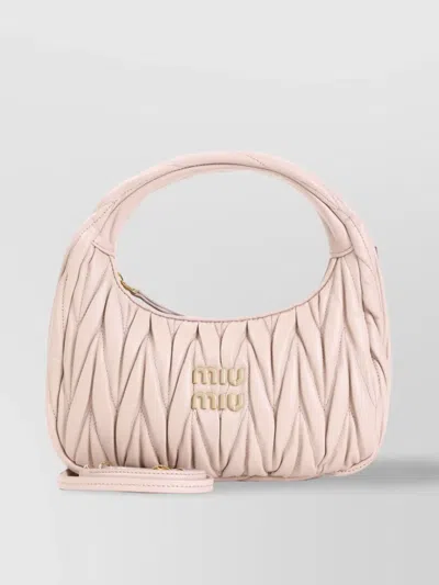 Miu Miu Lamb Leather Quilted Shoulder Bag In Pink