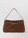Miu Miu Medium Suede Handbag With Gold-tone Clasp In Brown
