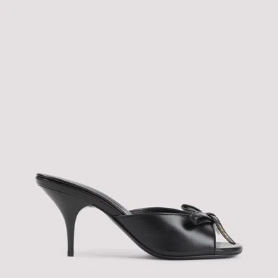 Miu Miu Lamb Leather Slippers Bow Open Toe Stiletto In Black