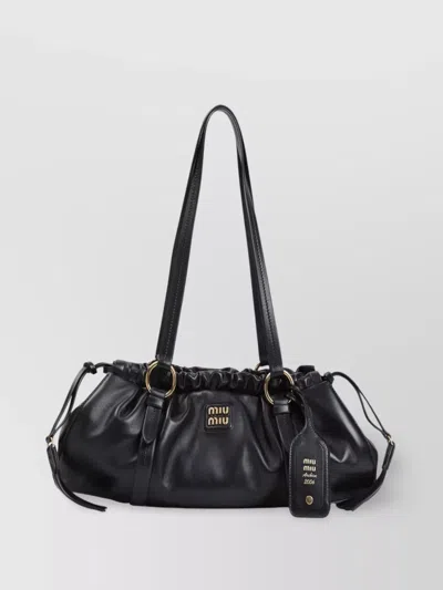 Miu Miu Lamb Leather Tote Bag In Black