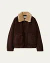 Miu Miu Garment-dyed Wool Blouson With Shearling Collar In Brown