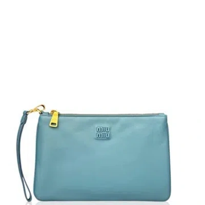 Pre-owned Miu Miu Lambskin Clutch In Blue