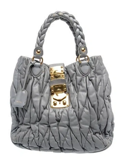 Pre-owned Miu Miu Lambskin Coffer Vintage In Gray