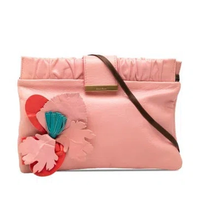 Pre-owned Miu Miu Lambskin Lambskin Flower Applique Clutch With Strap In Pink