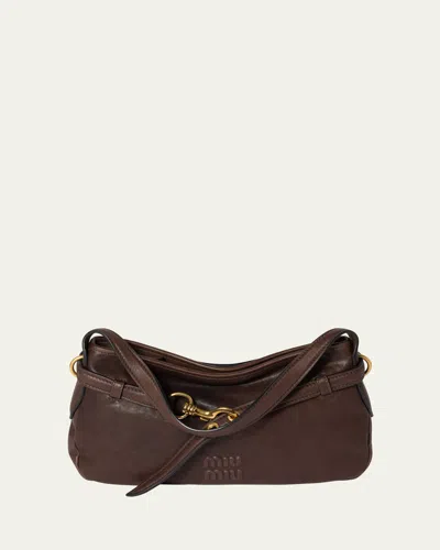 Miu Miu Lambskin Leather Shoulder Bag In F0nbl Radica Dark Brown