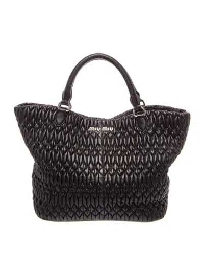 Pre-owned Miu Miu Lambskin Matelassé Tote Vintage In Black