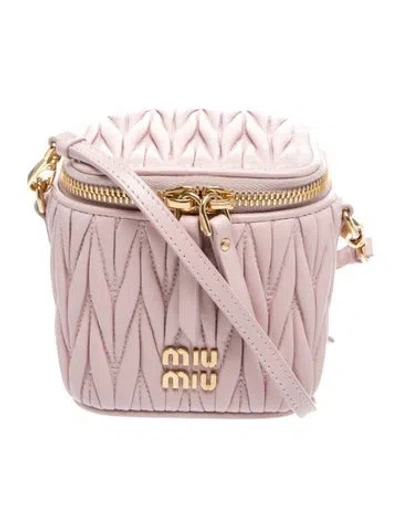 Pre-owned Miu Miu Lambskin Matelasse Vanity Micro In Pink