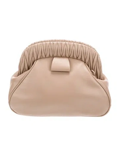 Pre-owned Miu Miu Lambskin Nappa Pochette In Neutral