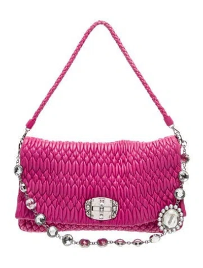 Pre-owned Miu Miu Lambskin Shoulder Bag In Pink